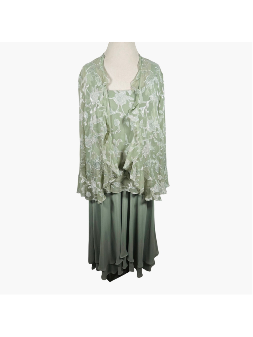 Alex Evenings Mother of the Bride Twin Skirt Set Green Embroidered Chiffon 1X - Picture 8 of 14